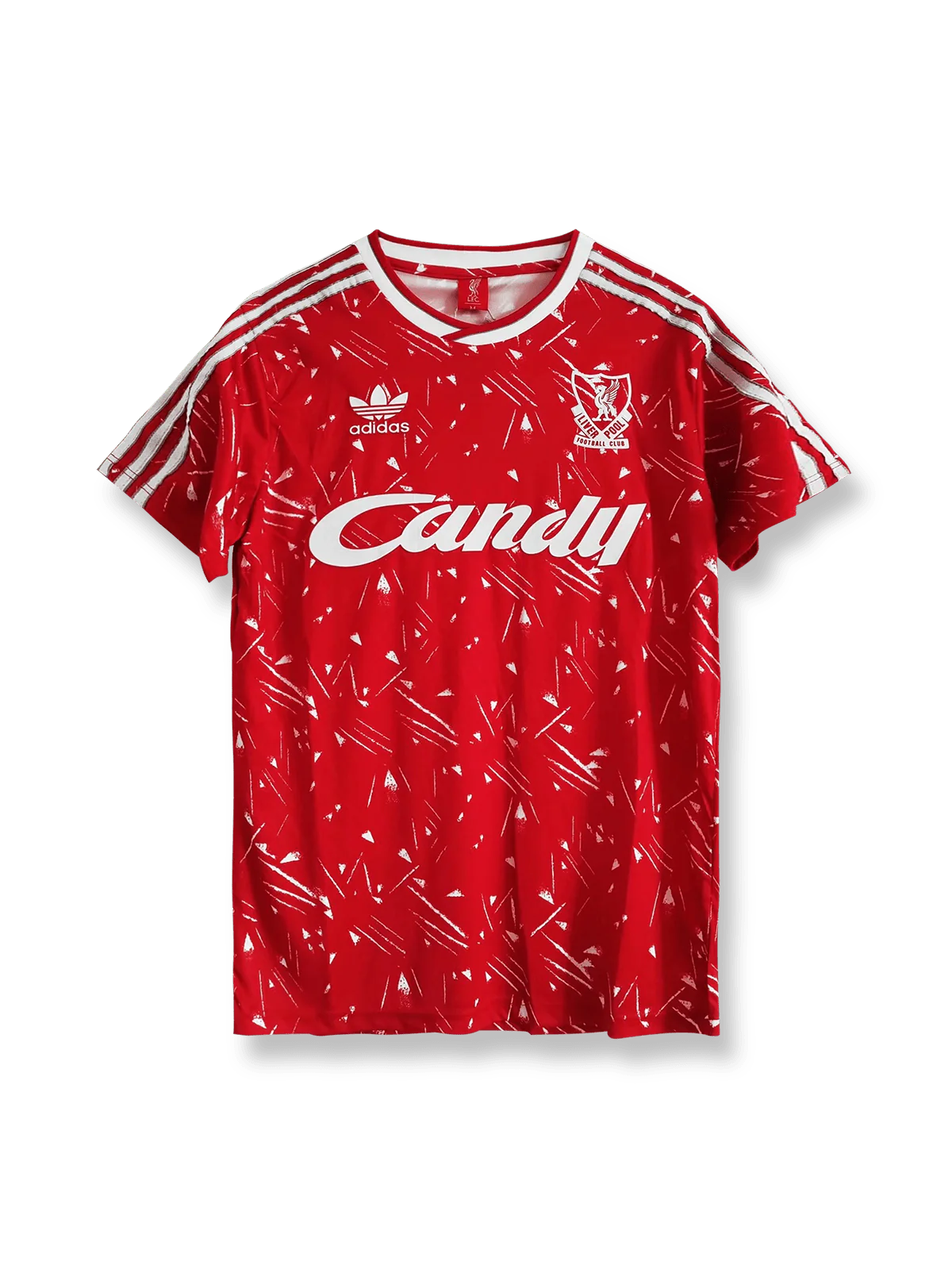 1989/91シーズンのリヴァプールホームユニフォーム、イアン・ラッシュ着用の伝統的サッカージャージ