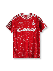 1989/91シーズンのリヴァプールホームユニフォーム、イアン・ラッシュ着用の伝統的サッカージャージ