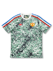 マンチェスター・ユナイテッド Stone Rosesグリーンスプラッター限定正面、THE STONE ROSES刺繍カラー・トリコロール袖