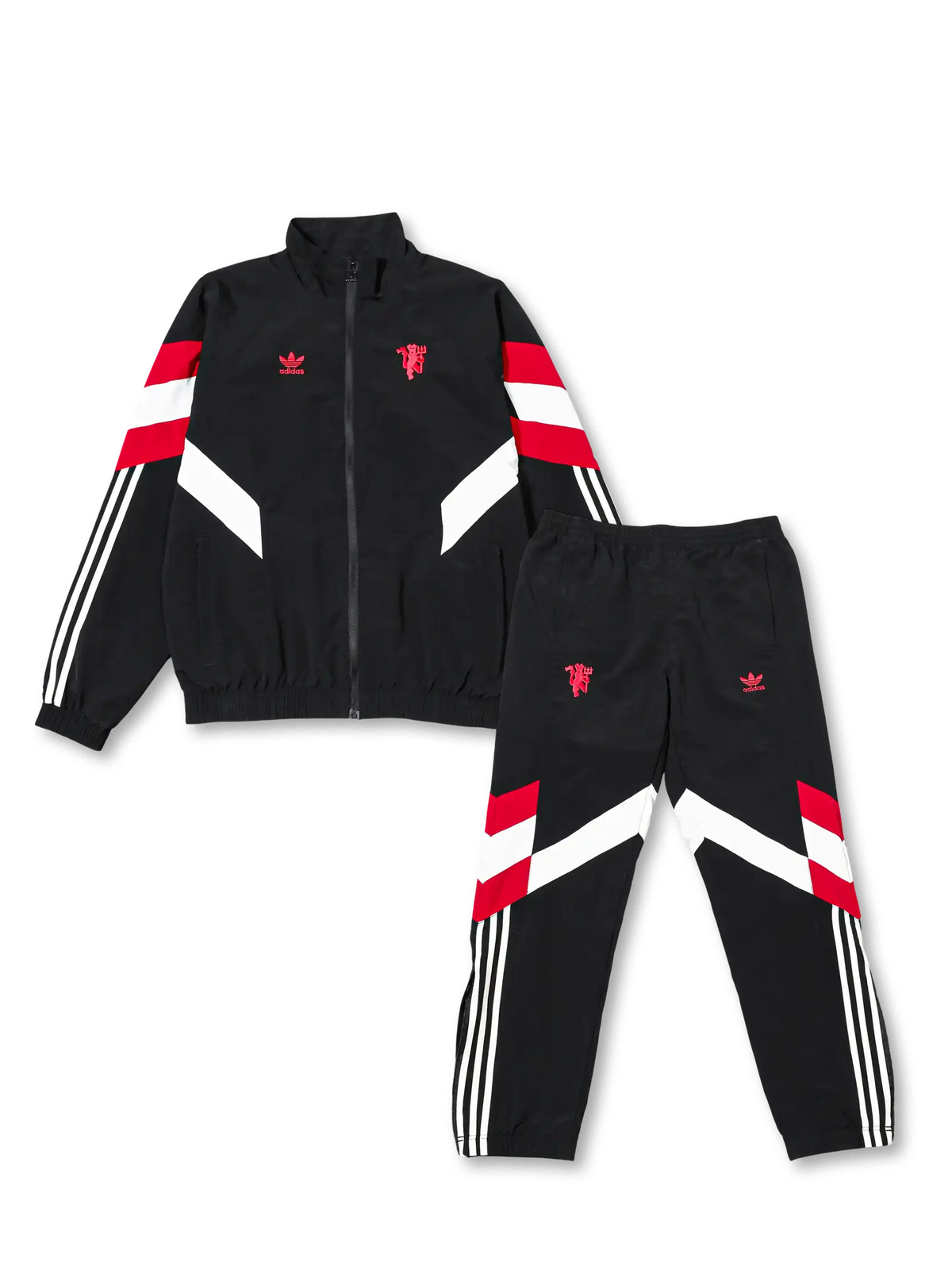 マンチェスター・ユナイテッド レトロ三つ葉ジャケット前面 ブラック×レッド切替