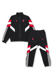 マンチェスター・ユナイテッド レトロ三つ葉ジャケット前面 ブラック×レッド切替