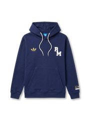 レアル・マドリード adidas Originals カレッジエイトフーディー ネイビー 前面 — ゴールドトレフォイルとRMカレッジ体刺繍