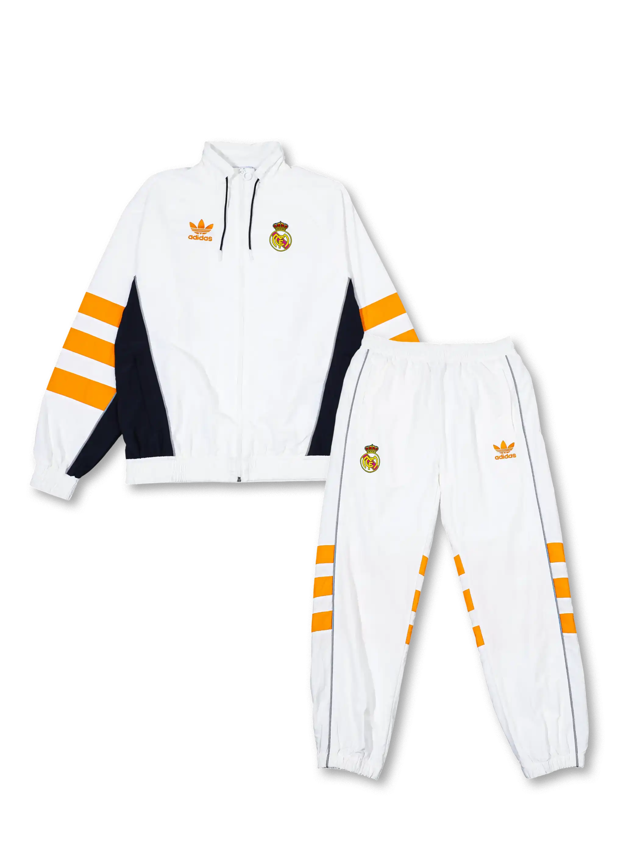 レアル・マドリード レトロ三つ葉ジャケット前面 ホワイト×オレンジライン